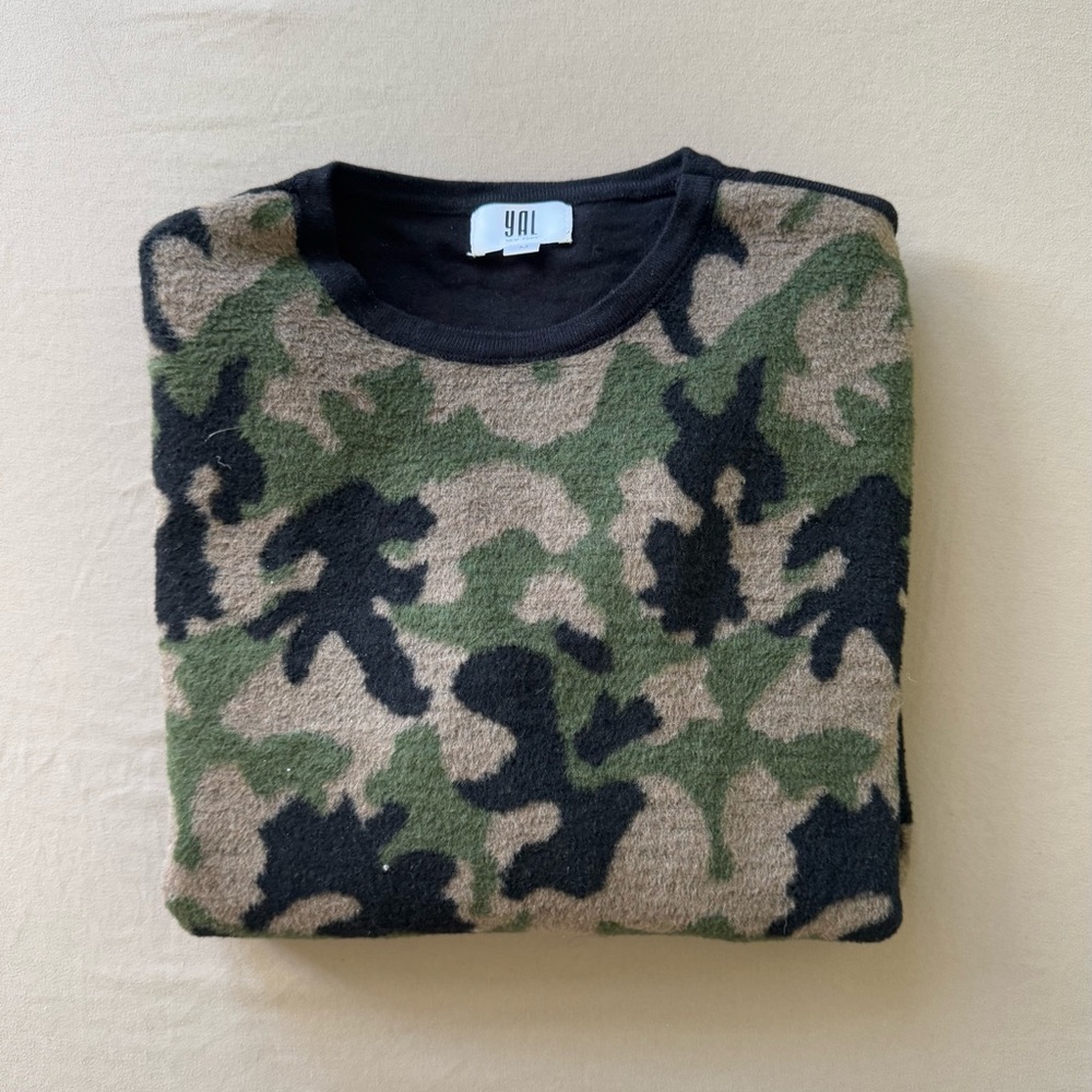YAL New York camo Faux Fur Sweater